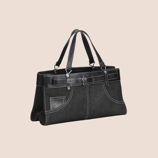 CHRISTIAN DIOR BLACK DENIM BELTED EVERYDAY BAG