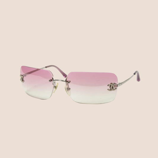 CHANEL 1990s PINK GRADIENT TINT CC LOGO CRYSTAL SUNGLASSES