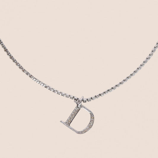 CHRISTIAN DIOR 2000 CRYSTAL "D" CHARM NECKLACE