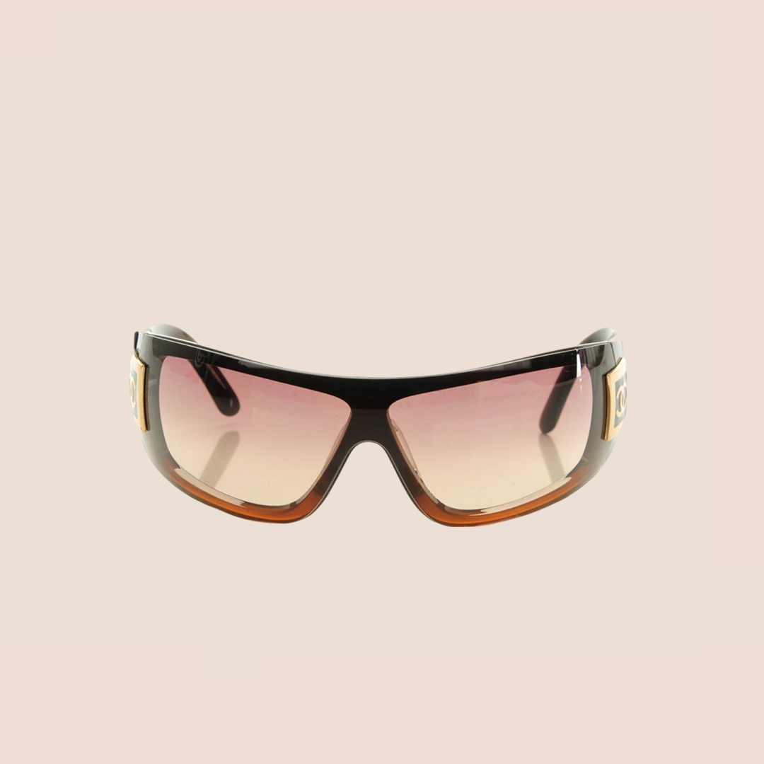 CHANEL CC LOGO BROWN WRAP SUNGLASSES