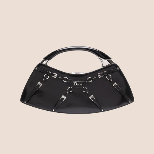 CHRISTIAN DIOR 2003 FALL BLACK LEATHER MINI BONDAGE CLUTCH