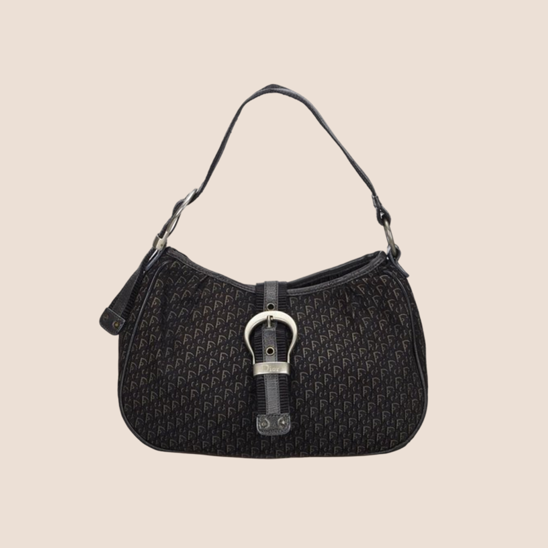 CHRISTIAN DIOR BLACK OBLIQUE BUCKLE HOBO BAG