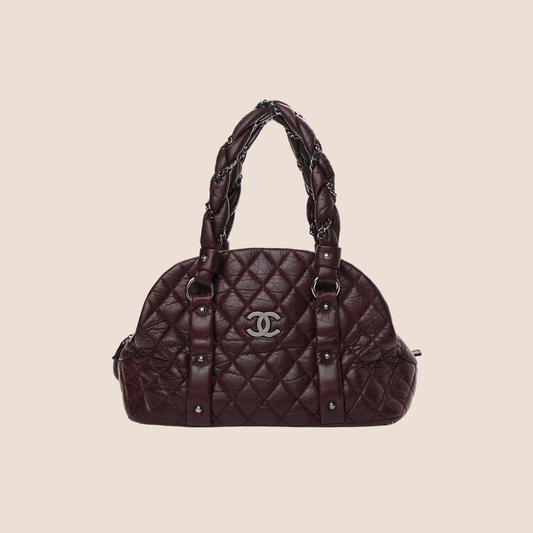 CHANEL BROWN BEIGE PUFFY DOME SATCHEL