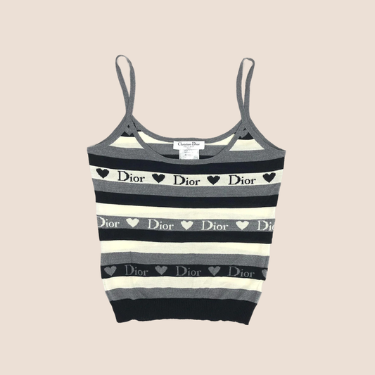 CHRISTIAN DIOR 2005 STRIPED HEART LOGO KNIT CAMI TOP