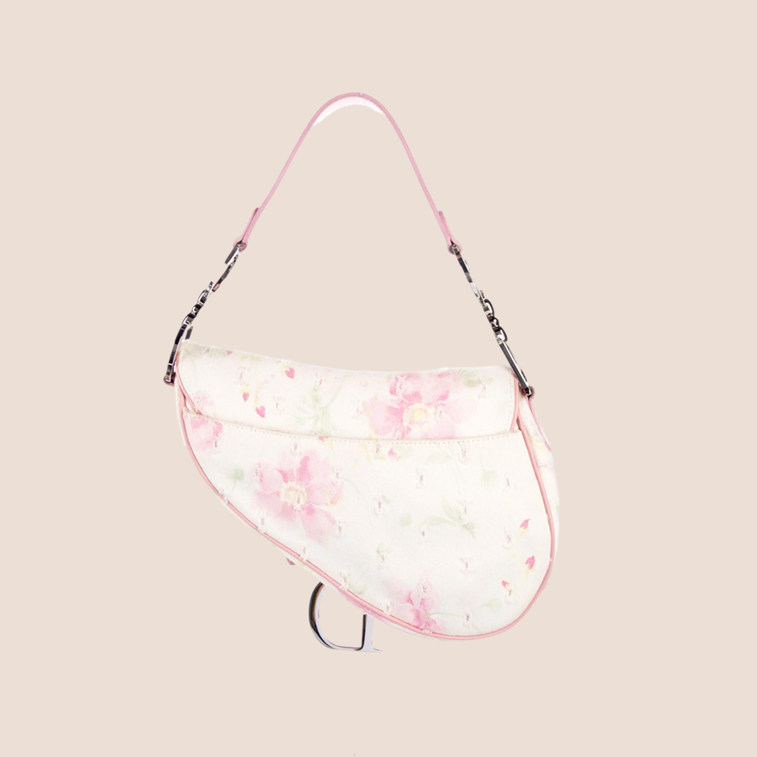 CHRISTIAN DIOR DISTRESSED PINK FLORAL SADDLE BAG