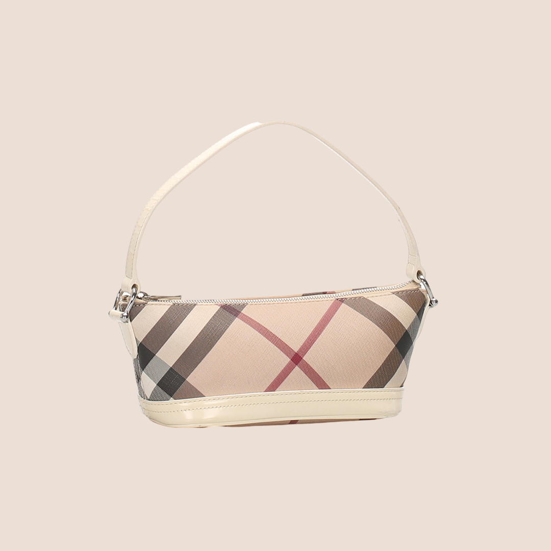 BURBERRY NOVA CHECK BEIGE PATENT LEATHER BAGUETTE BAG