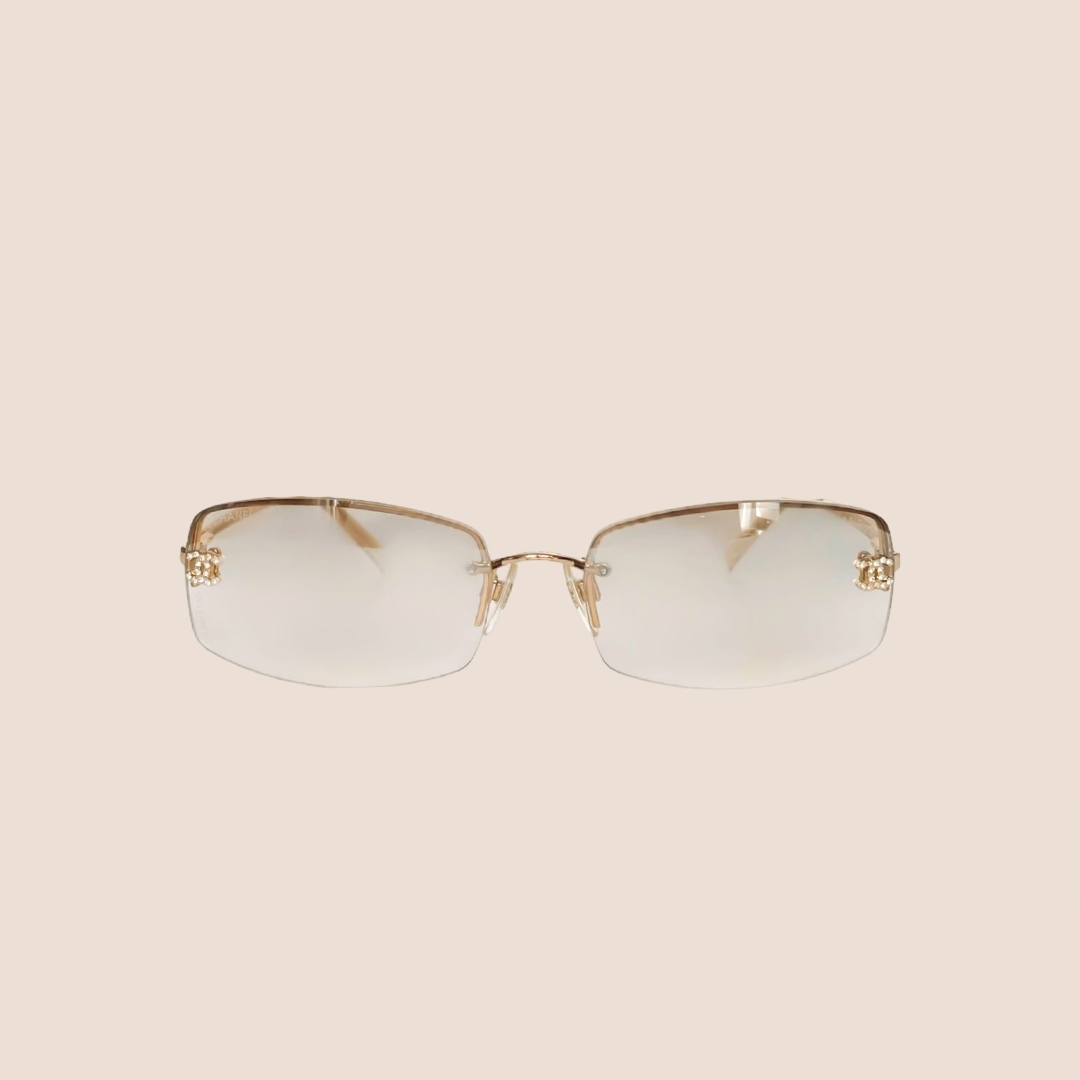 CHANEL GOLD-TONE CC LOGO CRYSTAL SUNGLASSES