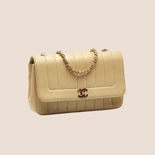 CHANEL CC BEIGE VERTICAL LAMBSKIN FLAP BAG