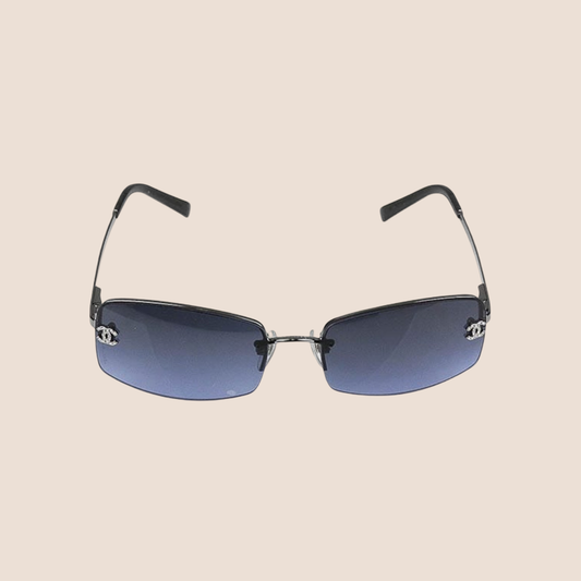 CHANEL CC LOGO CRYSTAL BLUE-TONE SUNGLASSES