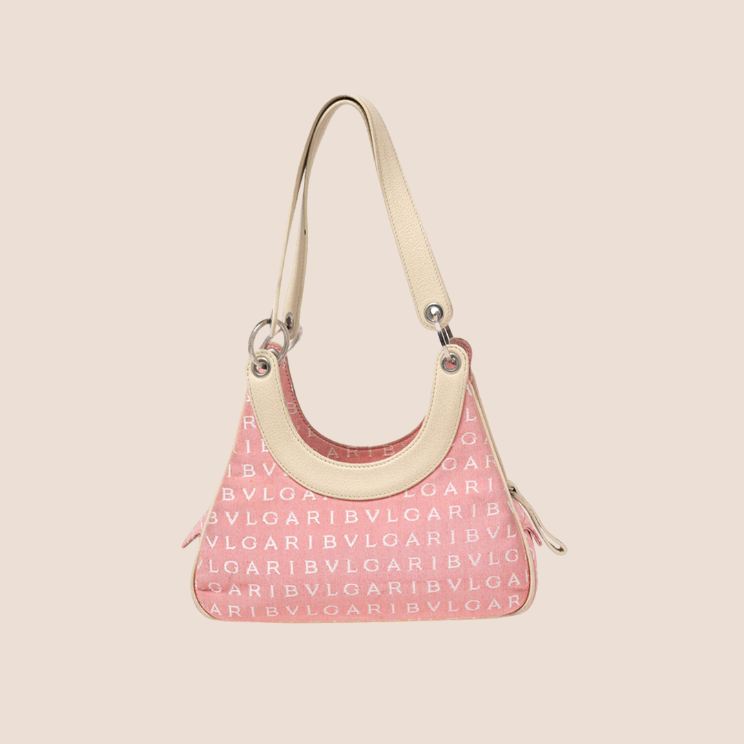 BVLGARI PINK & CREAM LOGO MANIA BAGUETTE BAG