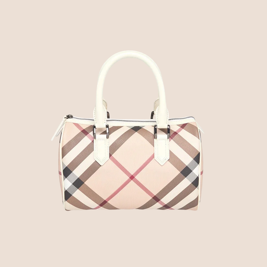 BURBERRY NOVA CHECK PATENT MINI BOWLING BAG