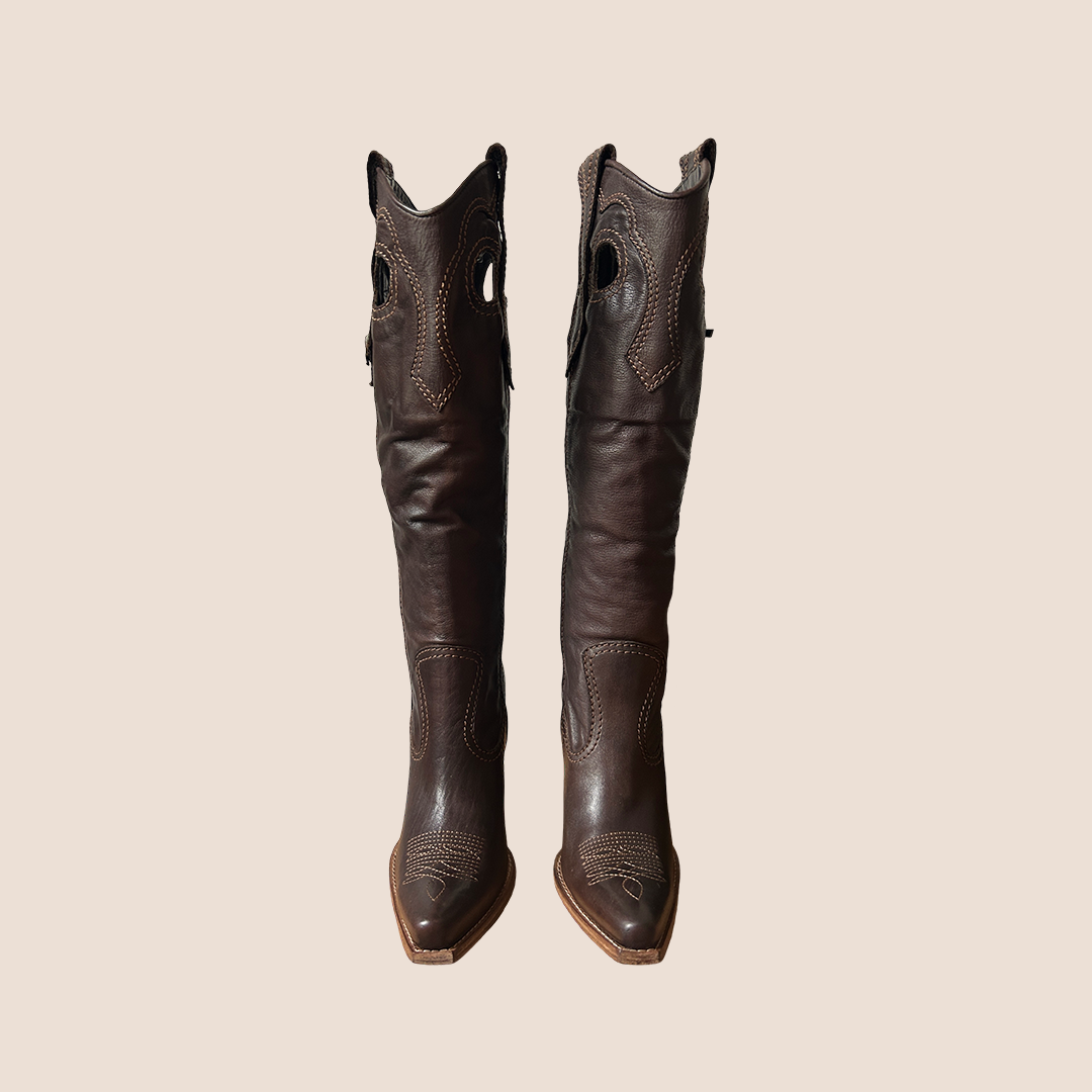 CHRISTIAN DIOR BROWN LEATHER WESTERN COWBOY BOOTS