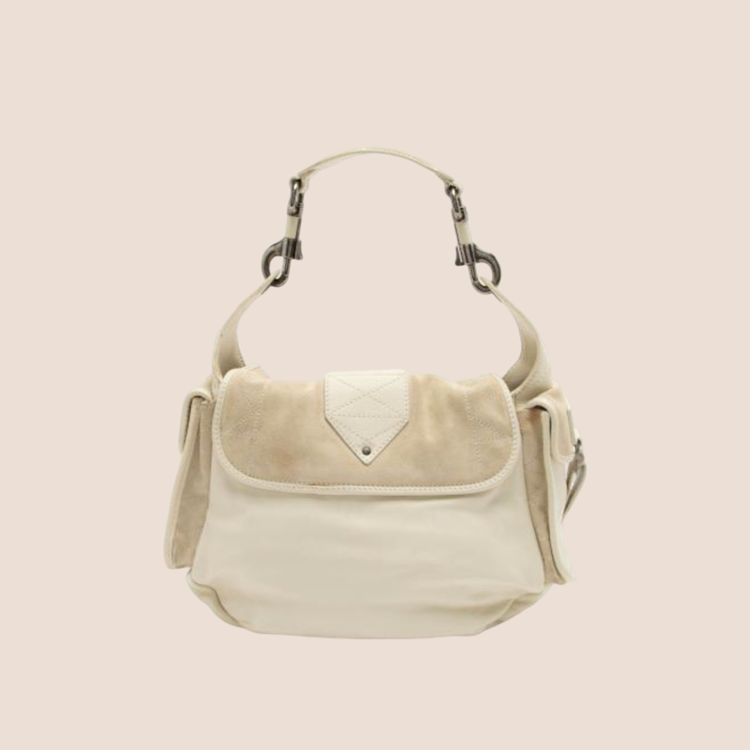 CHRISTIAN DIOR 2006 CREAM SUEDE REBELLE BAG