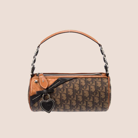 CHRISTIAN DIOR BROWN ROMANTIQUE TROTTER BARREL BAG