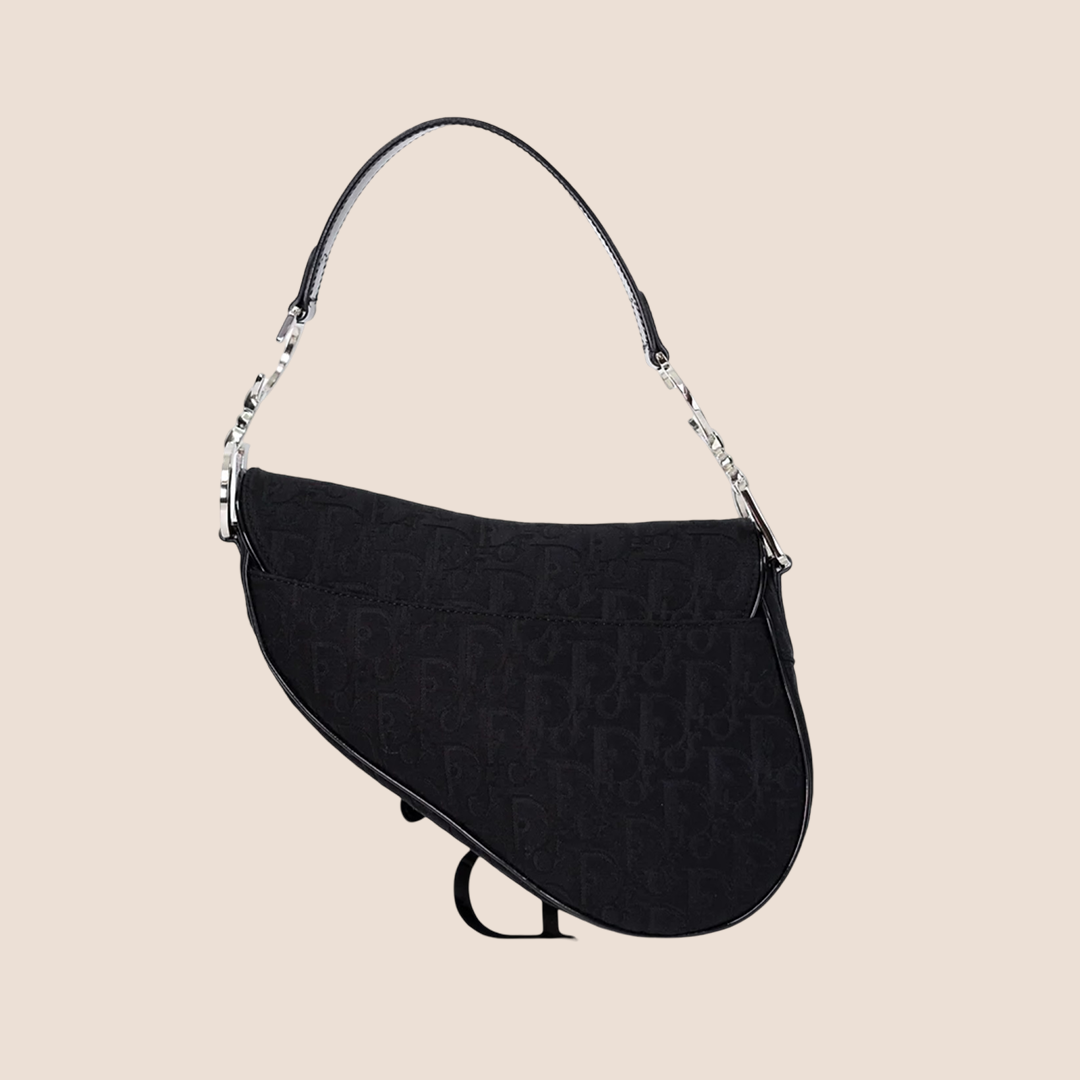 CHRISTIAN DIOR BLACK TROTTER CANVAS SADDLE BAG