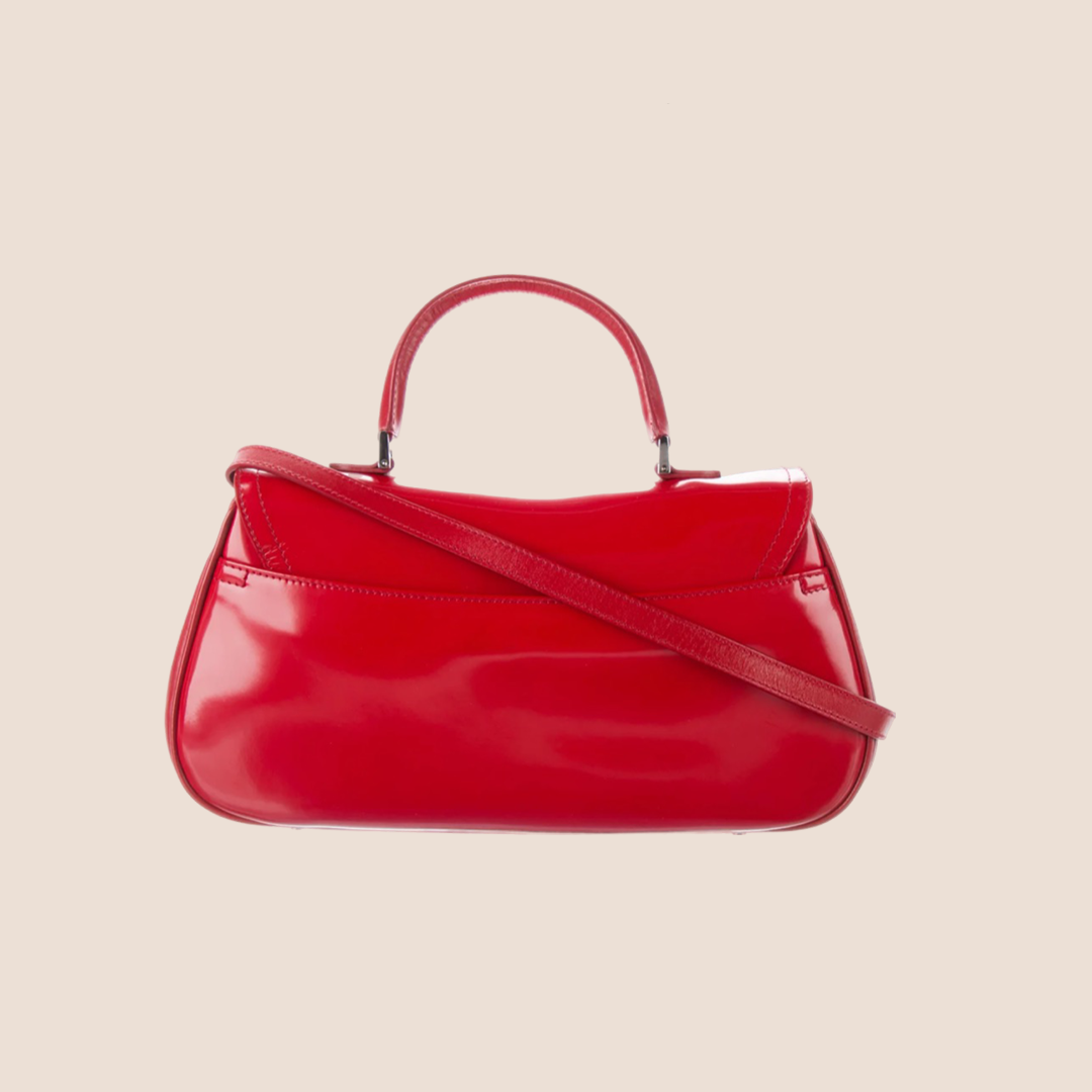 CHRISTIAN DIOR RED LEATHER SADDLE TOP HANDLE BAG