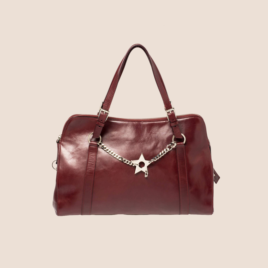 CHRISTIAN DIOR BURGUNDY LEATHER PIERCED HARDCORE TOTE BAG