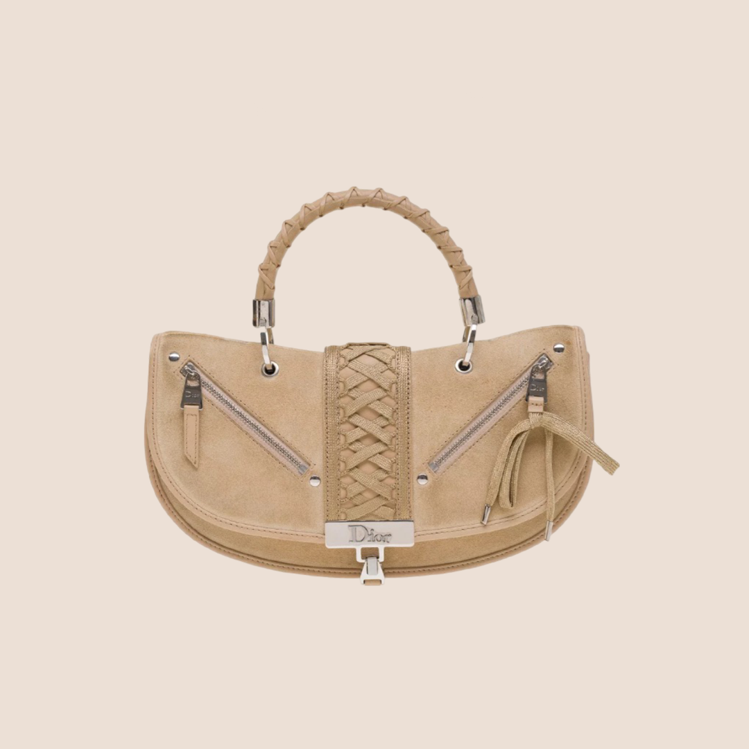 CHRISTIAN DIOR BEIGE SUEDE ADMIT IT CORSET HANDBAG