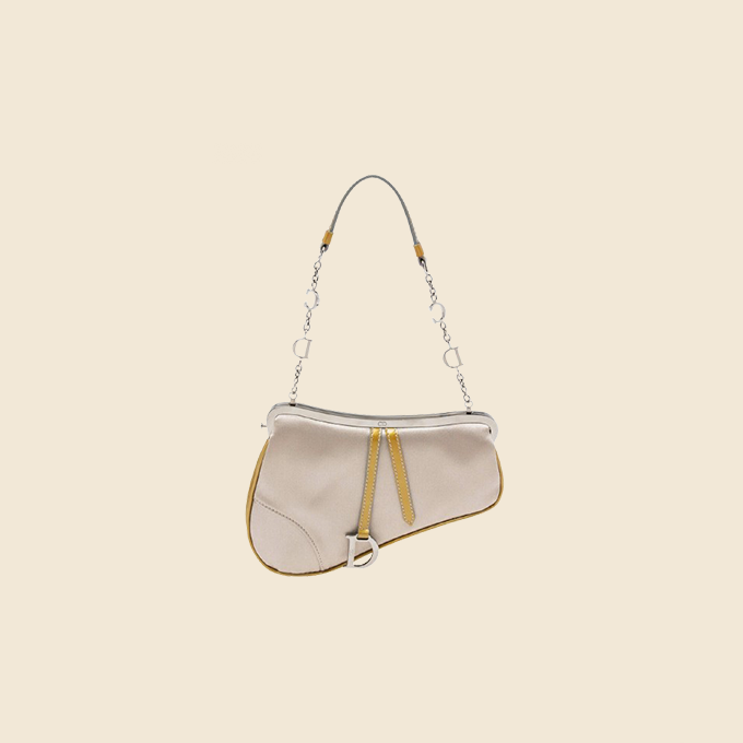 CHRISTIAN DIOR GREY SATIN MICRO SADDLE BAG