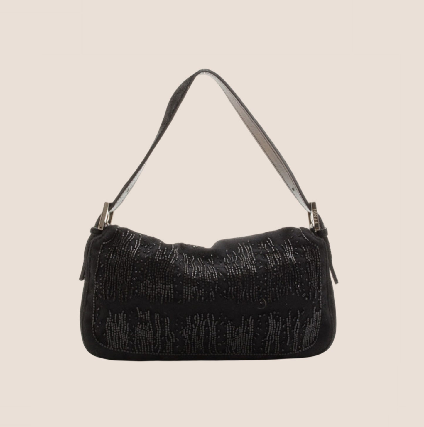 FENDI 2000 BLACK BEADED PONY HAIR BAGUETE BAG