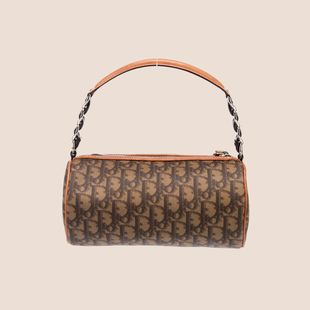 CHRISTIAN DIOR BROWN ROMANTIQUE TROTTER BARREL BAG