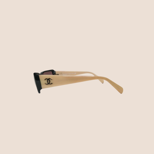 CHANEL 2000 BEIGE CC LOGO RECTANGLE SUNGLASSES