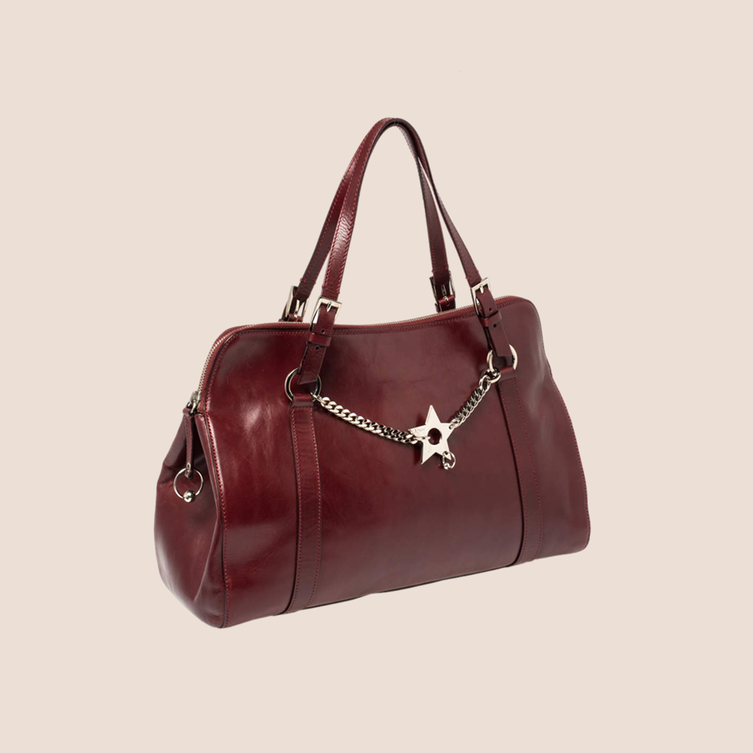 CHRISTIAN DIOR BURGUNDY LEATHER PIERCED HARDCORE TOTE BAG