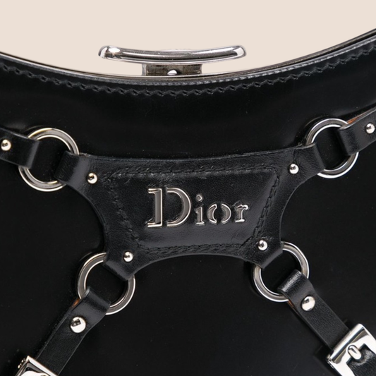 CHRISTIAN DIOR 2003 FALL BLACK LEATHER MINI BONDAGE CLUTCH