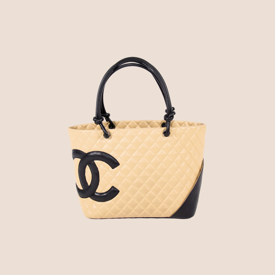 CHANEL 2004 BEIGE CC LOGO CAMBON TOTE BAG