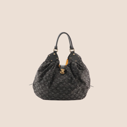 LOUIS VUITTON BLACK DENIM MONOGRAM MAHINA GM BAG