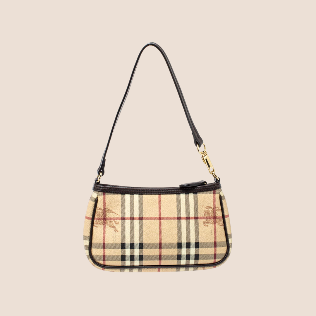 BURBERRY BROWN HAYMARKET MINI SHOULDER BAG