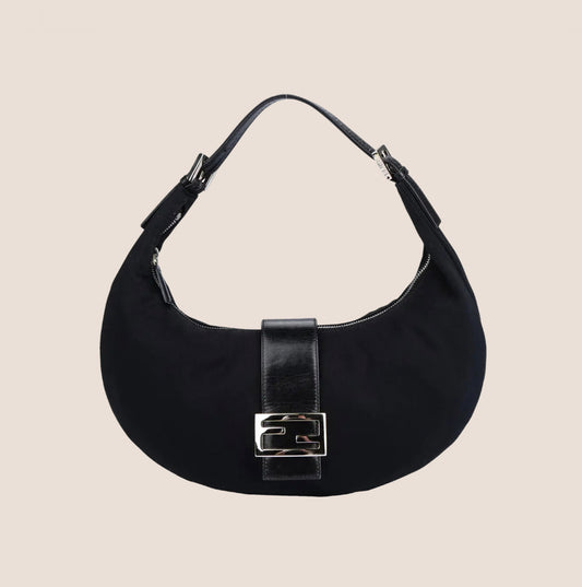 FENDI NEOPRENE BLACK HALF MOON BAG