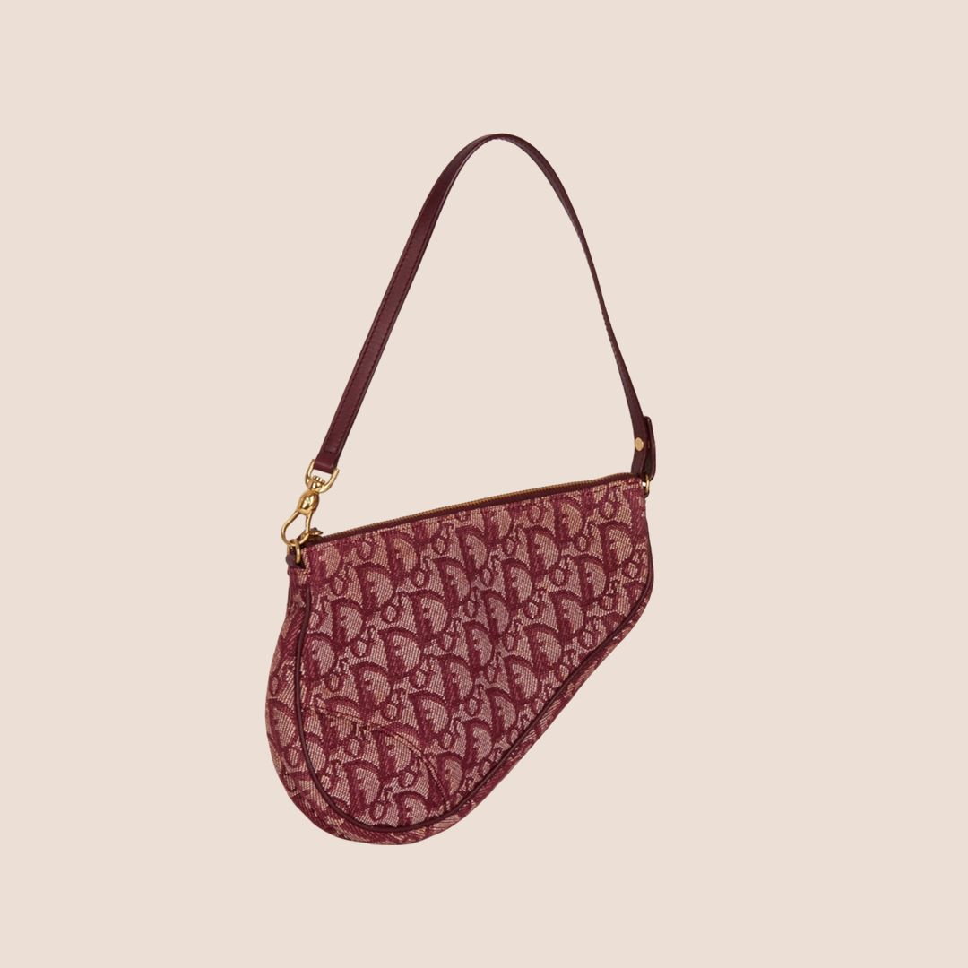 CHRISTIAN DIOR BURGUNDY CANVAS SADDLE BAG