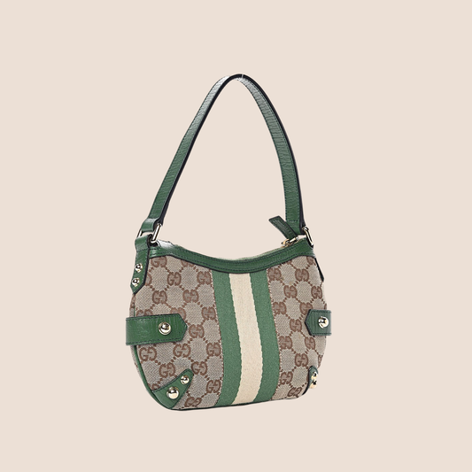 GUCCI GG BROWN & GREEN CANVAS MINI HORSEBIT PURSE