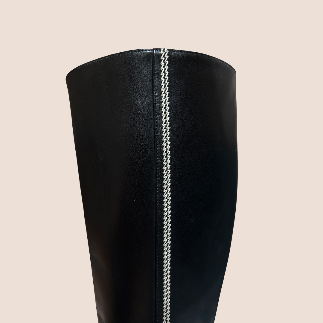 CHRISTIAN DIOR 2005 CD STITCH BLACK LEATHER BOOTS