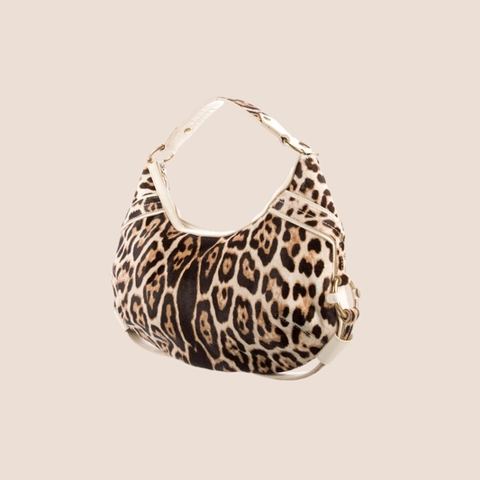 YVES SAINT LAURENT PONYHAIR LEOPARD PRINT SHOULDER BAG