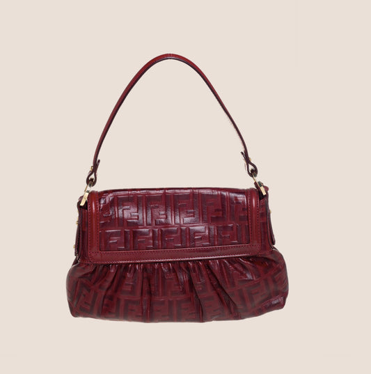 FENDI ZUCCA EMBOSSED BORDEAUX LEATHER CHEF BAG