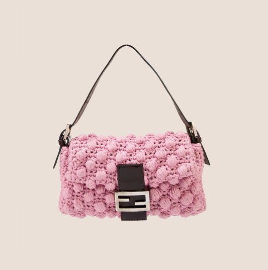 FENDI 2000 PINK CROCHET POPCORN BAGUETTE BAG