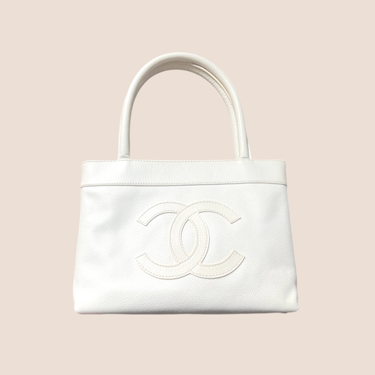 CHANEL CC LOGO TIMELESS WHITE TOTE BAG