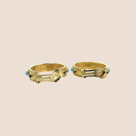 CHRISTIAN DIOR GOLD TURQUOISE STONE HOOP EARRINGS