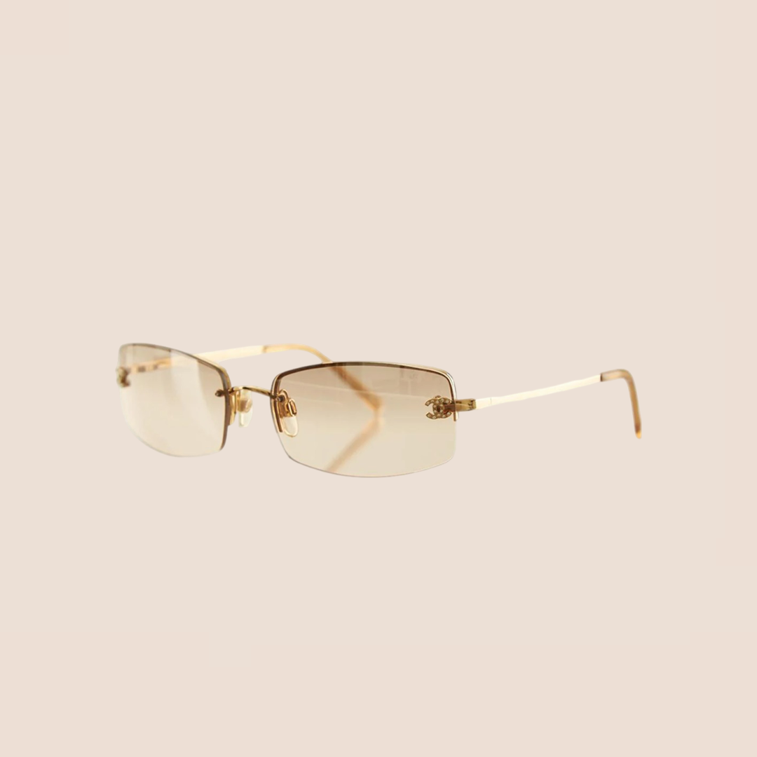 CHANEL GOLD-TONE CC LOGO CRYSTAL SUNGLASSES