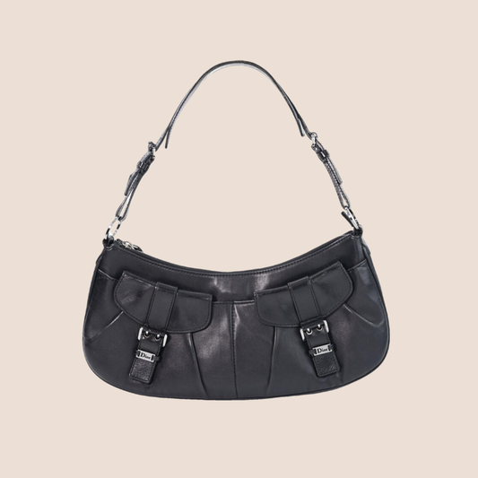 CHRISTIAN DIOR BLACK LEATHER CROISSANT SHOULDER BAG