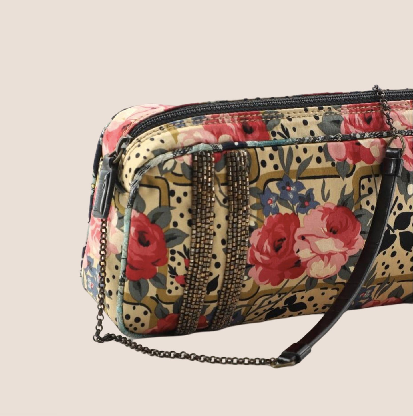 CHRISTIAN DIOR FLORAL SATIN BEADED CHAIN SHOULDER BAG