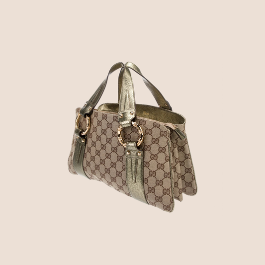 GUCCI 2004 GG CANVAS WEB BAMBOO RING HANDLE BAG