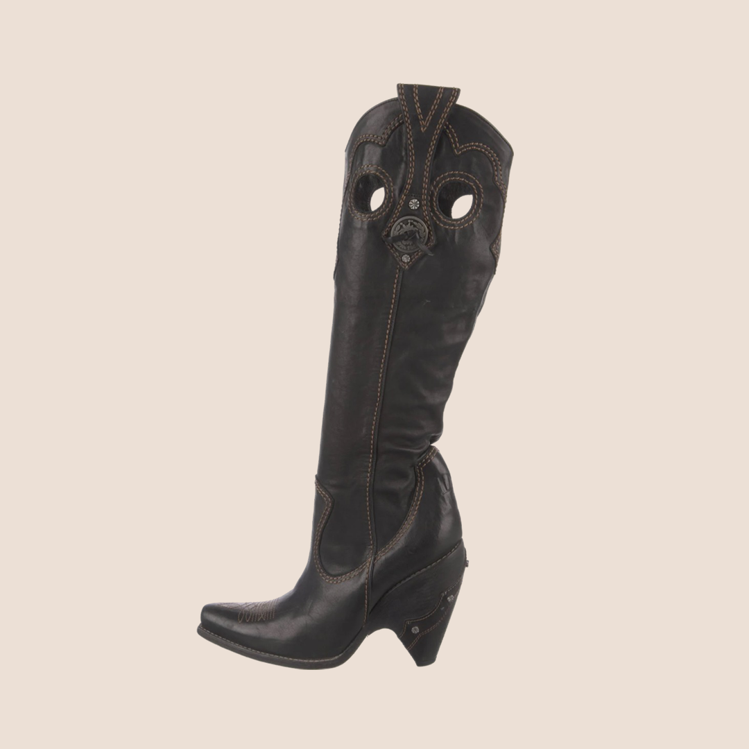 CHRISTIAN DIOR BLACK LEATHER WESTERN COWBOY BOOTS