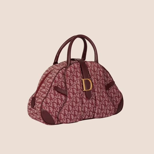 CHRISTIAN DIOR BURGUNDY TROTTER CANVAS SADDLE TOTE BAG