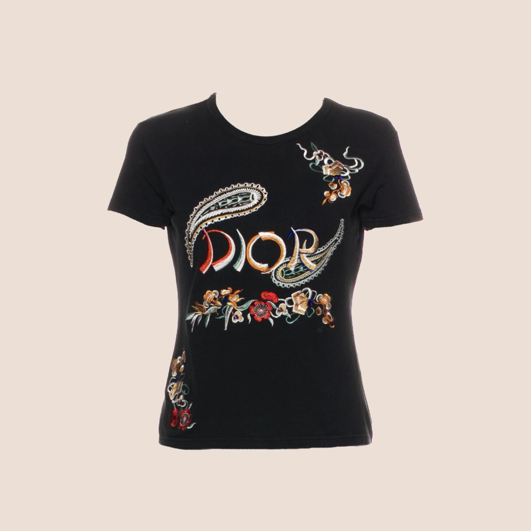 CHRISTIAN DIOR 2002 ORIENTAL EMBROIDERED T-SHIRT