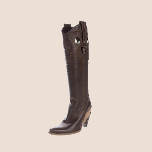 CHRISTIAN DIOR BROWN LEATHER WESTERN COWBOY BOOTS