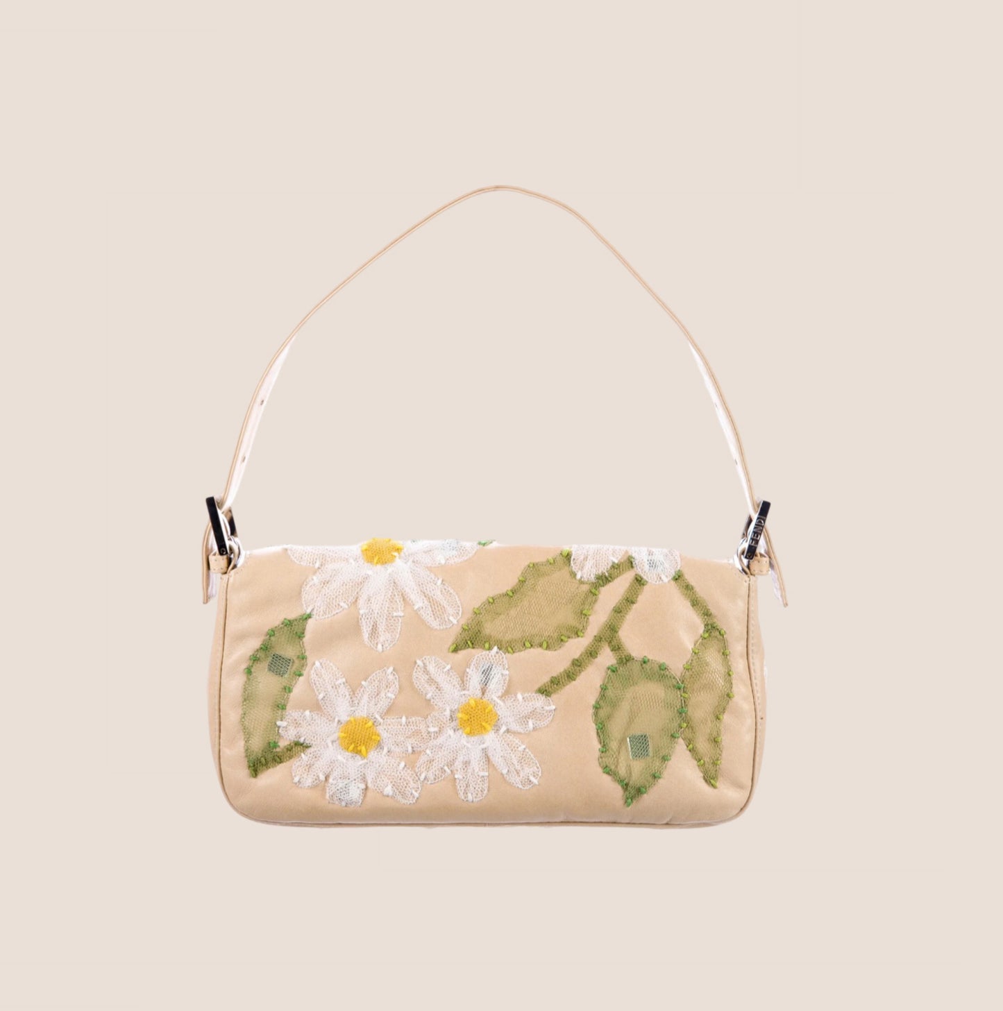 FENDI 2000 BEIGE LEATHER DAISY BAGUETTE BAG