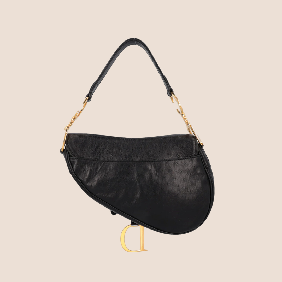 CHRISTIAN DIOR 2000 BLACK OSTRICH SADDLE BAG